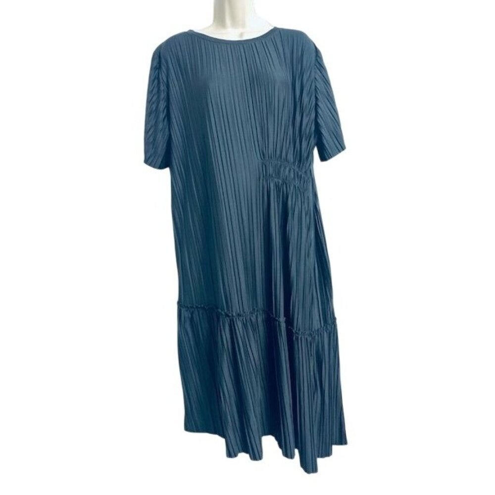 ZARA Turkey Whimsical Oversized Tunic Flowy Asymmetric Hem Pleaded MidiDress M/L